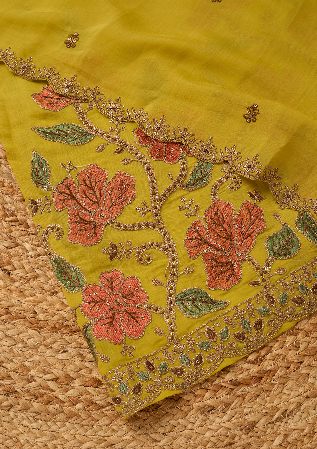 Mustard Chanderi Cording Anarkali Kurta With Regular Pant And Dupatta