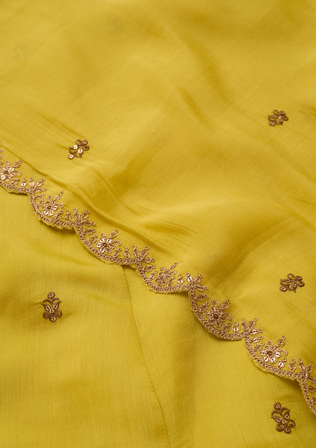 Mustard Chanderi Cording Anarkali Kurta With Regular Pant And Dupatta