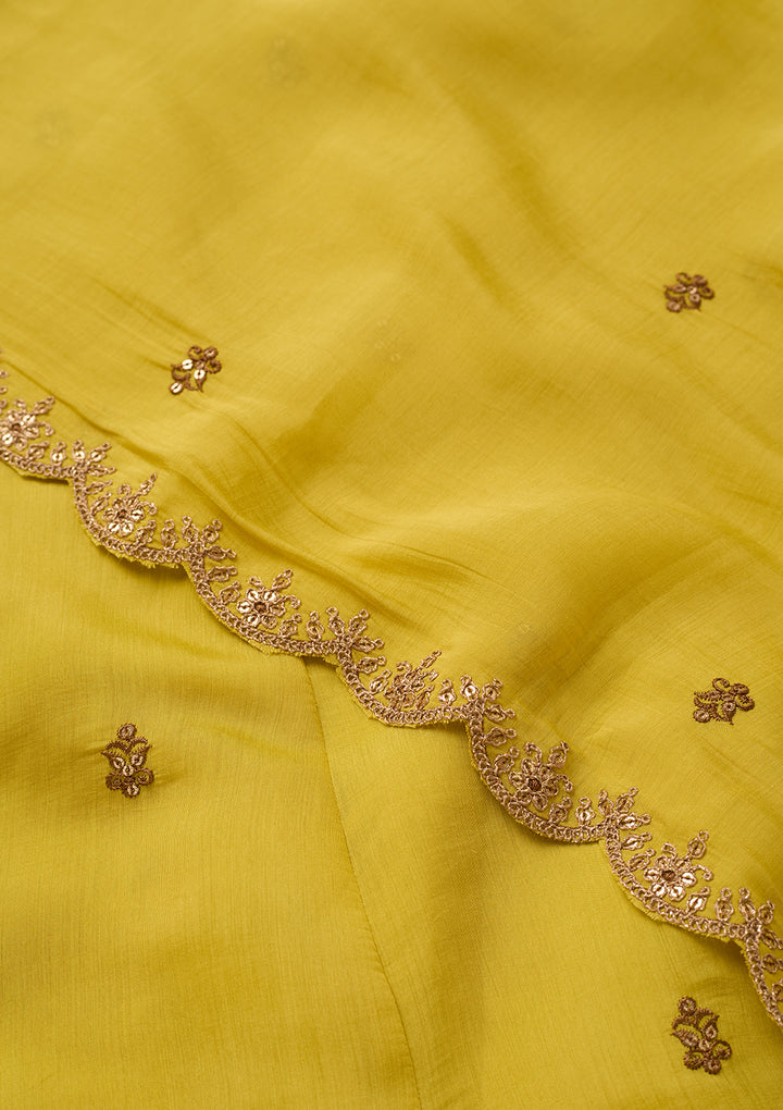 Mustard Chanderi Cording Anarkali Kurta With Regular Pant And Dupatta