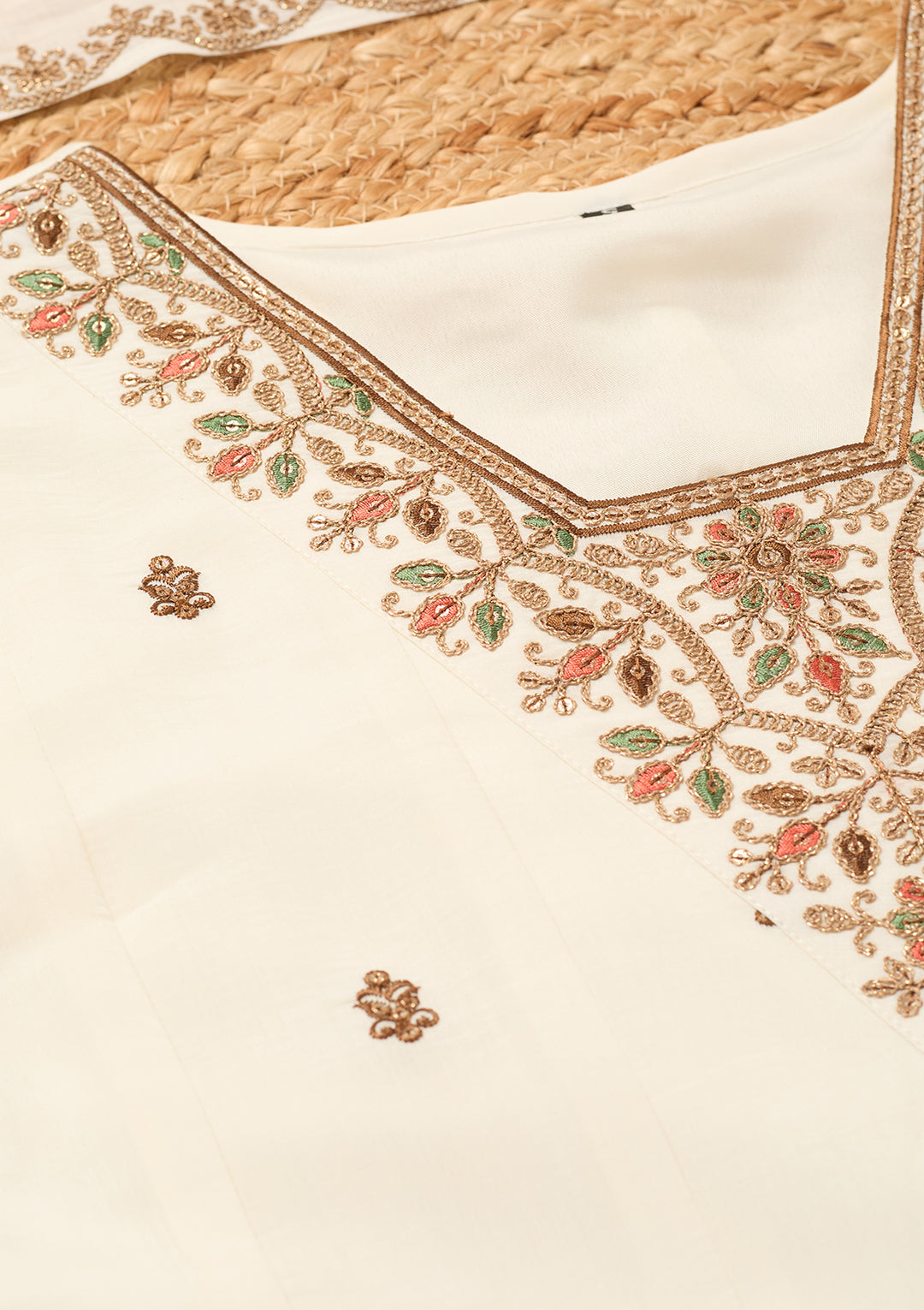 Off White Chanderi Cording Anarkali Kurta With Regular Pant And Dupatta