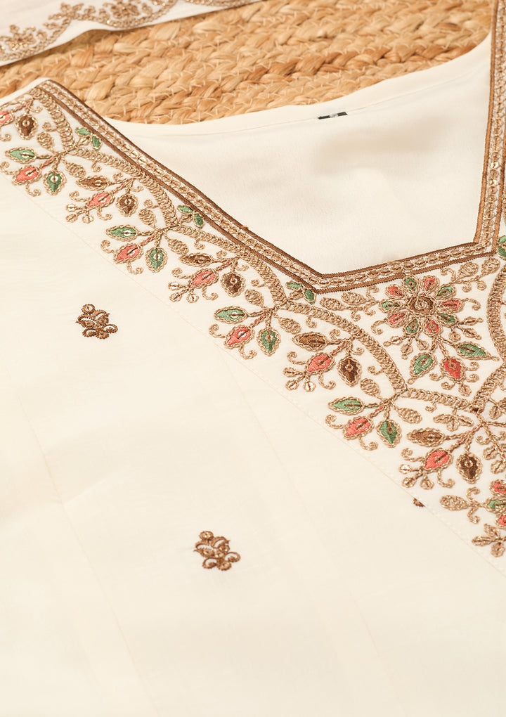 Off White Chanderi Cording Anarkali Kurta With Regular Pant And Dupatta