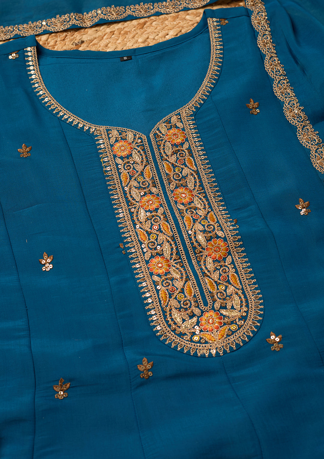 Navy Blue Chanderi Cording Anarkali Kurta With Regular Pant And Dupatta