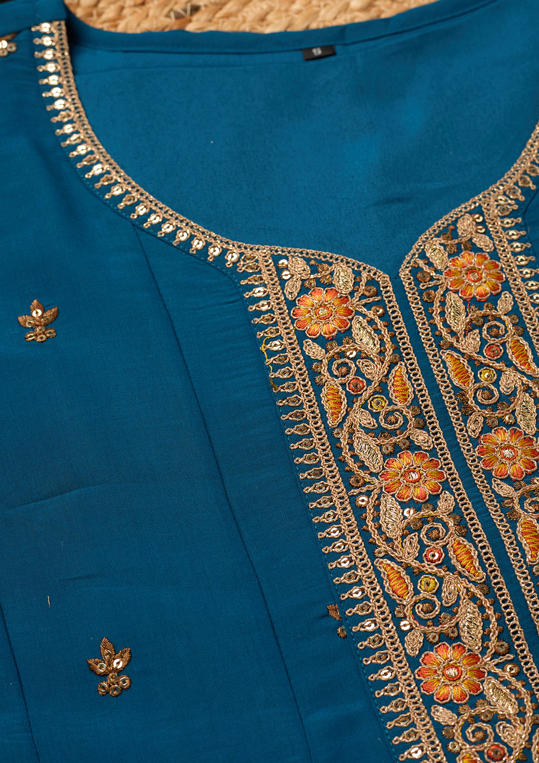 Navy Blue Chanderi Cording Anarkali Kurta With Regular Pant And Dupatta
