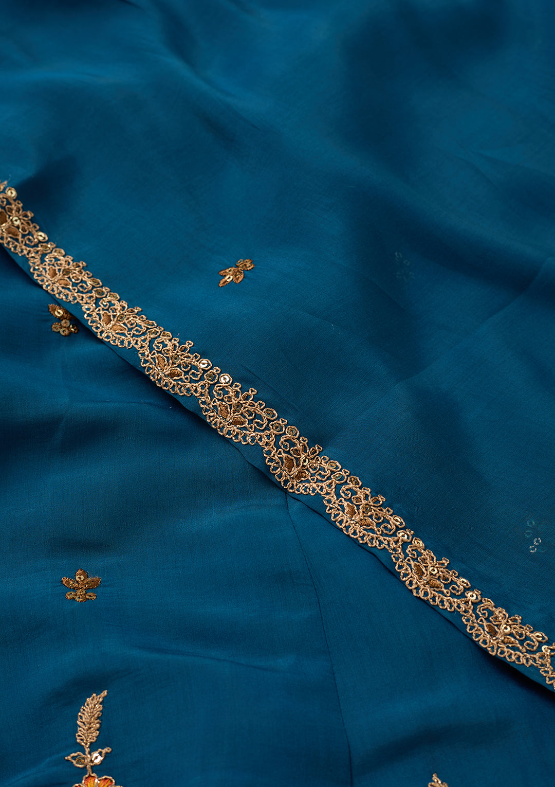 Navy Blue Chanderi Cording Anarkali Kurta With Regular Pant And Dupatta