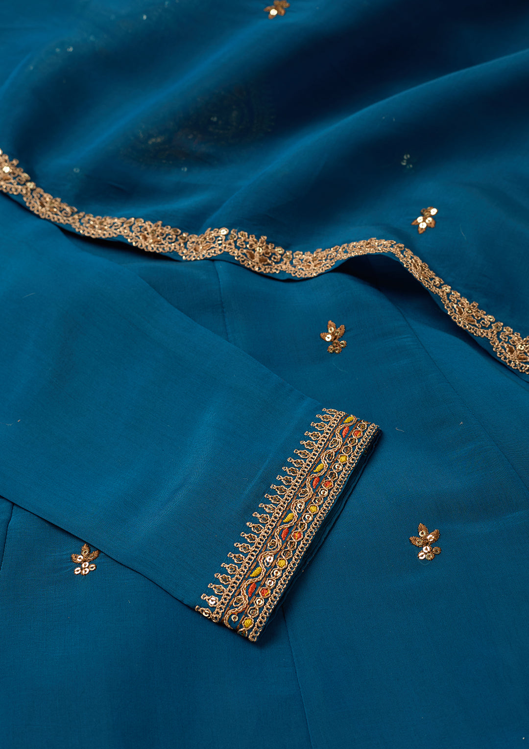 Navy Blue Chanderi Cording Anarkali Kurta With Regular Pant And Dupatta