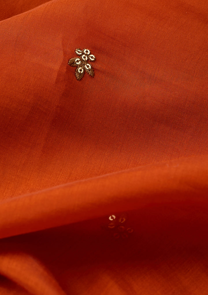 Rust Chanderi Cording Anarkali Kurta With Regular Pant And Dupatta