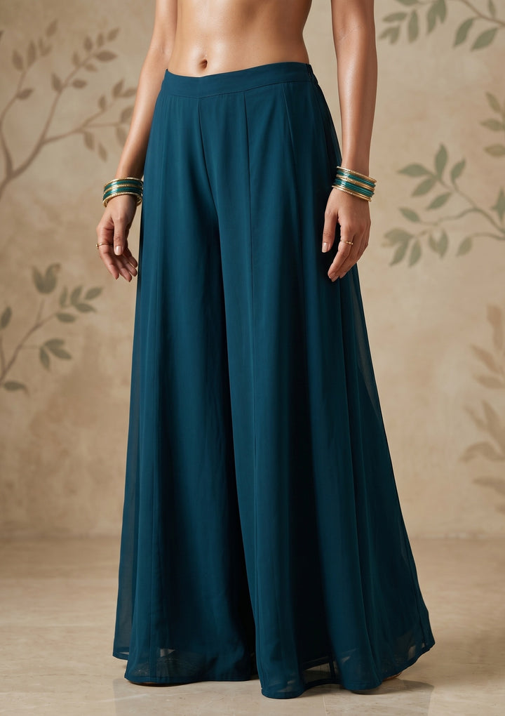 Peacock Blue Threadwork Georgette Readymade Salwar Suit