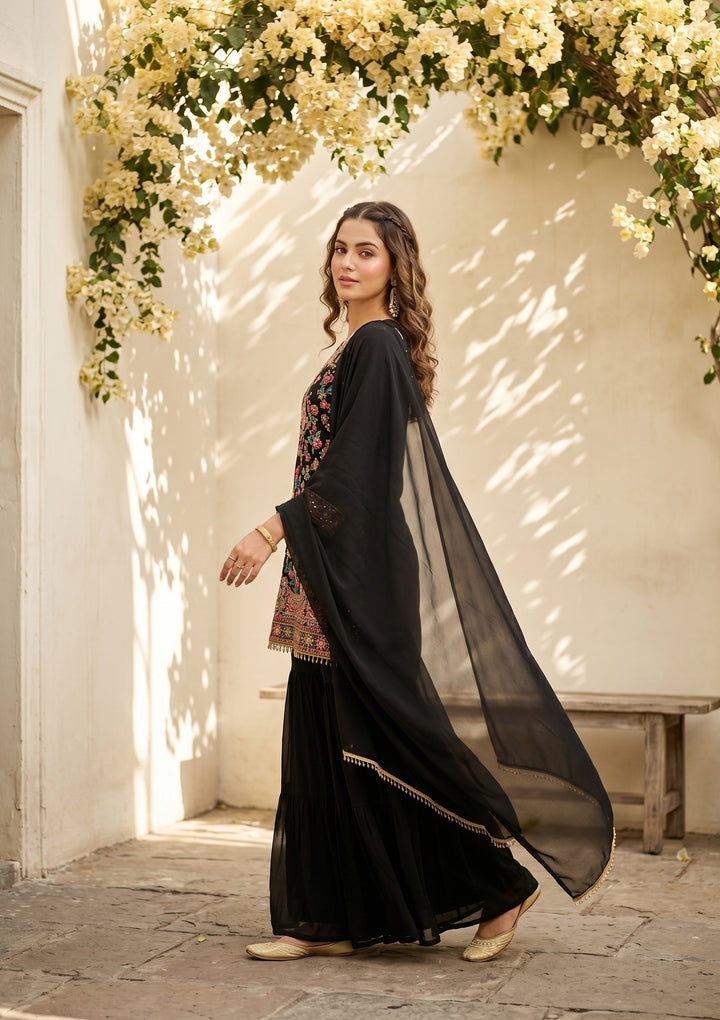 Black Threadwork Georgette Readymade Salwar Suit
