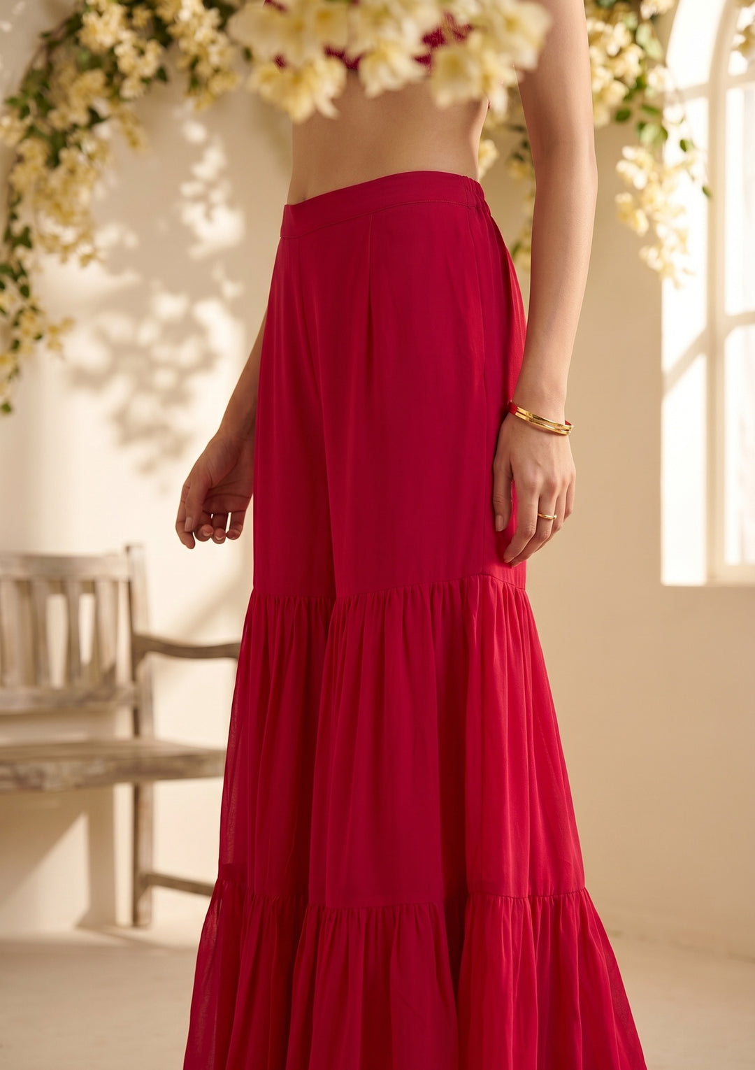 Rani Pink Threadwork Georgette Readymade Salwar Suit