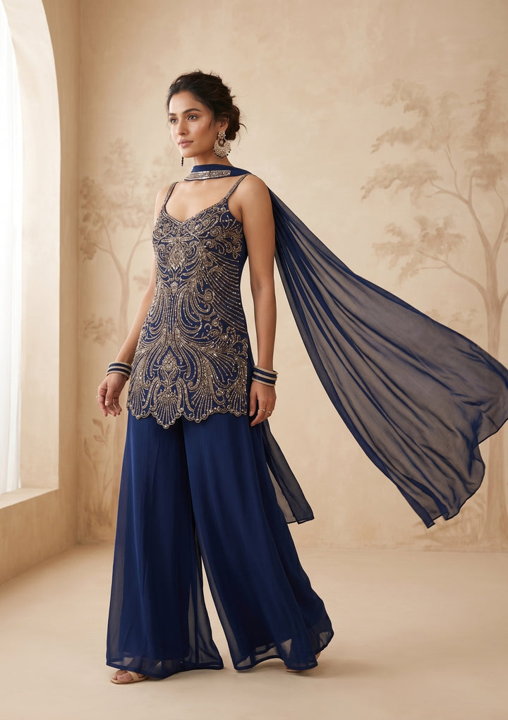 Navy Blue Cutdana Georgette Readymade Salwar Suit