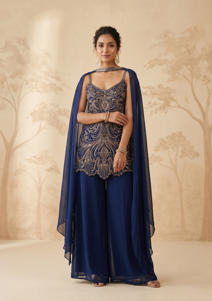 Navy Blue Cutdana Georgette Readymade Salwar Suit