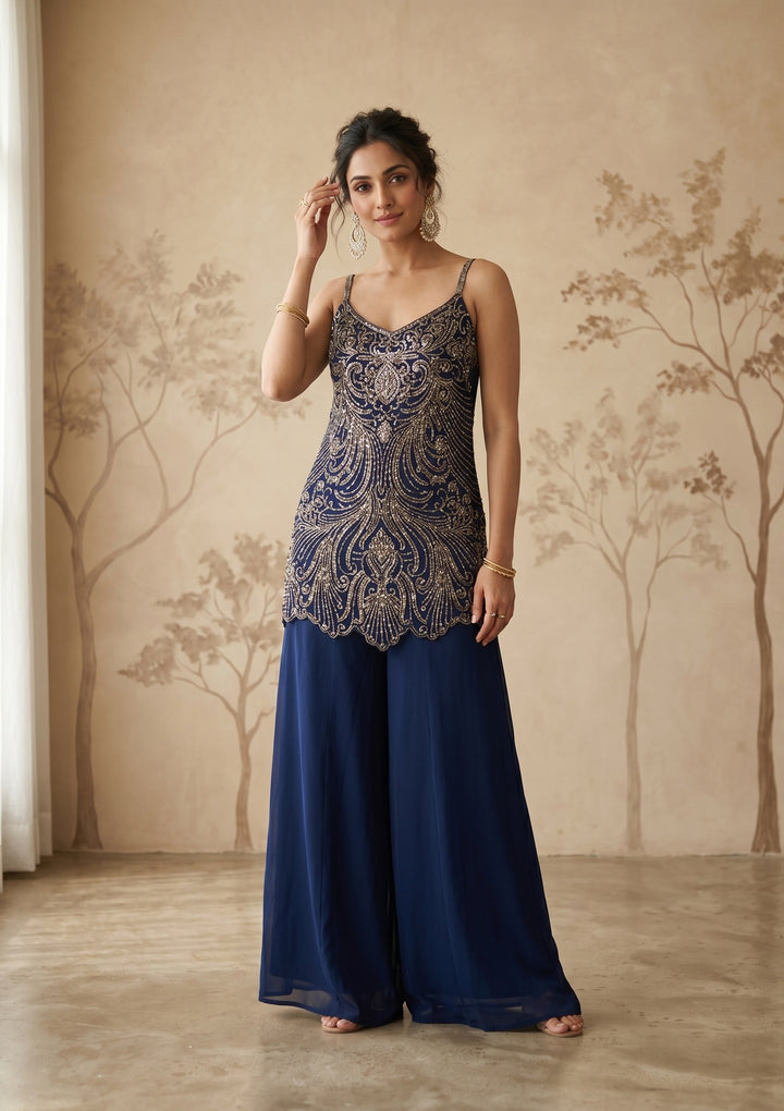 Navy Blue Cutdana Georgette Readymade Salwar Suit