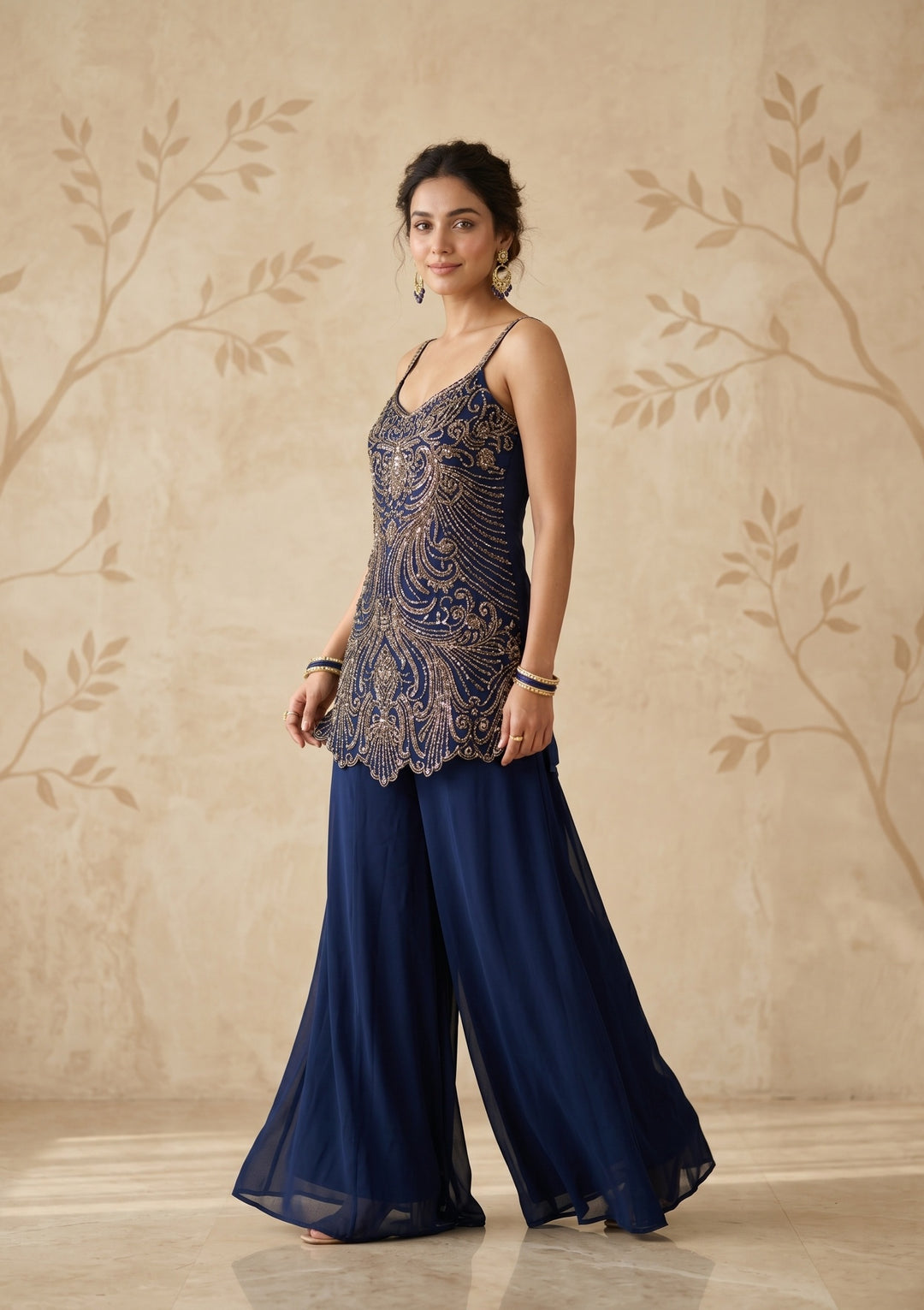 Navy Blue Cutdana Georgette Readymade Salwar Suit