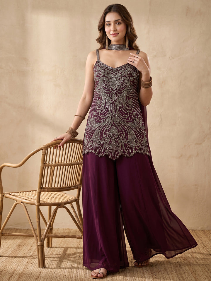 Wine Cutdana Georgette Readymade Salwar Suit