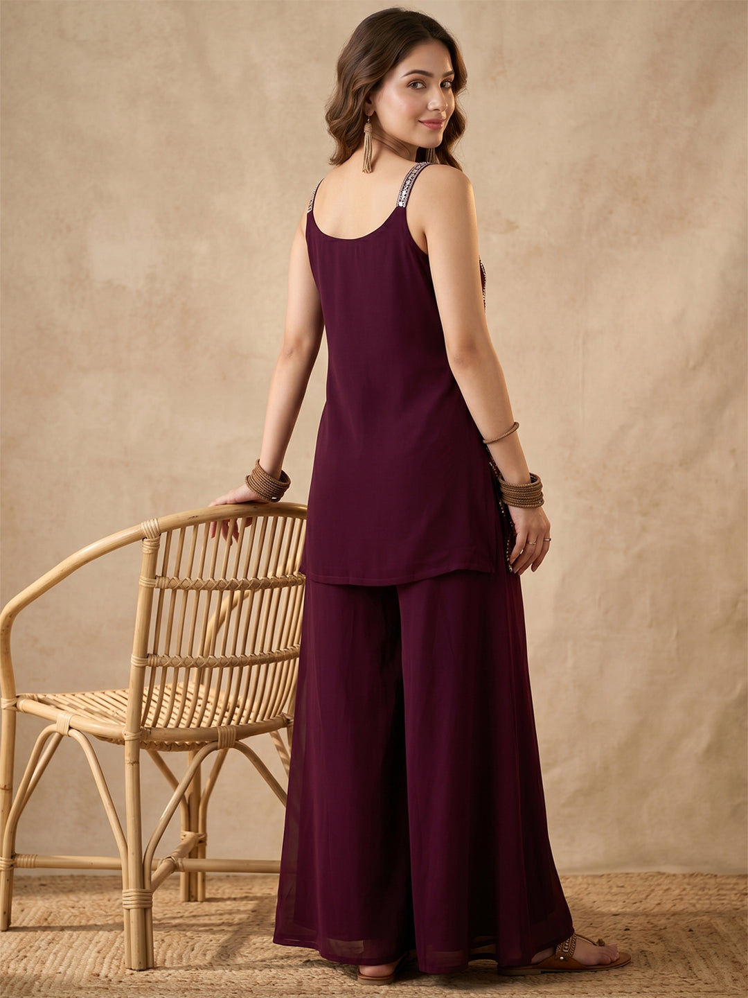 Wine Cutdana Georgette Readymade Salwar Suit