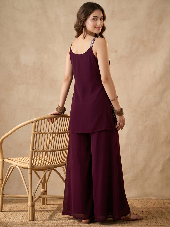 Wine Cutdana Georgette Readymade Salwar Suit
