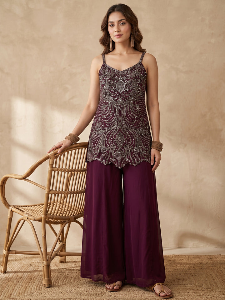 Wine Cutdana Georgette Readymade Salwar Suit