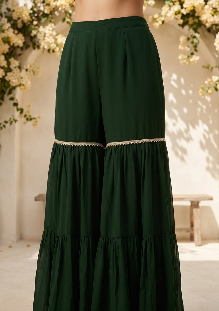 Bottle Green Threadwork Georgette Readymade Salwar Suit