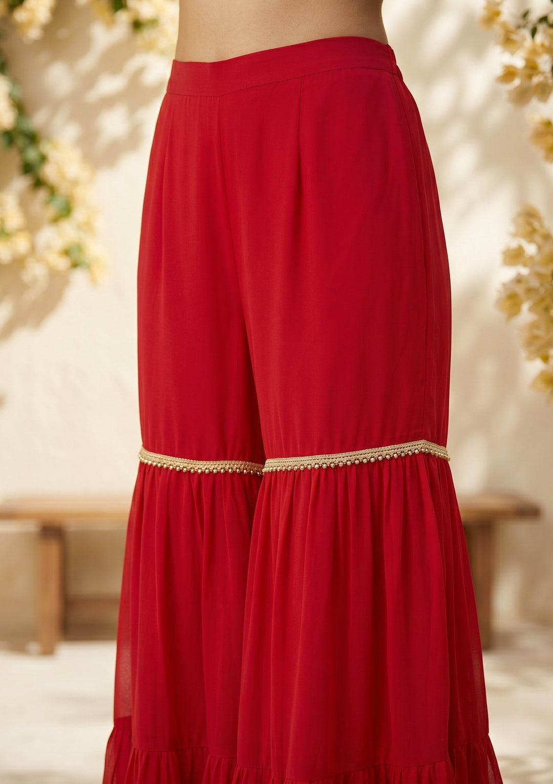 Rani Pink Threadwork Georgette Readymade Salwar Suit