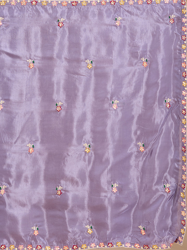 Lavender Threadwork Crepe Readymade Salwar Suit