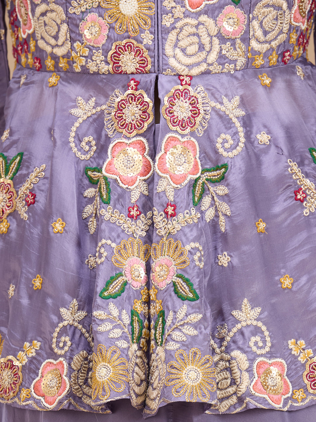 Lavender Threadwork Crepe Readymade Salwar Suit