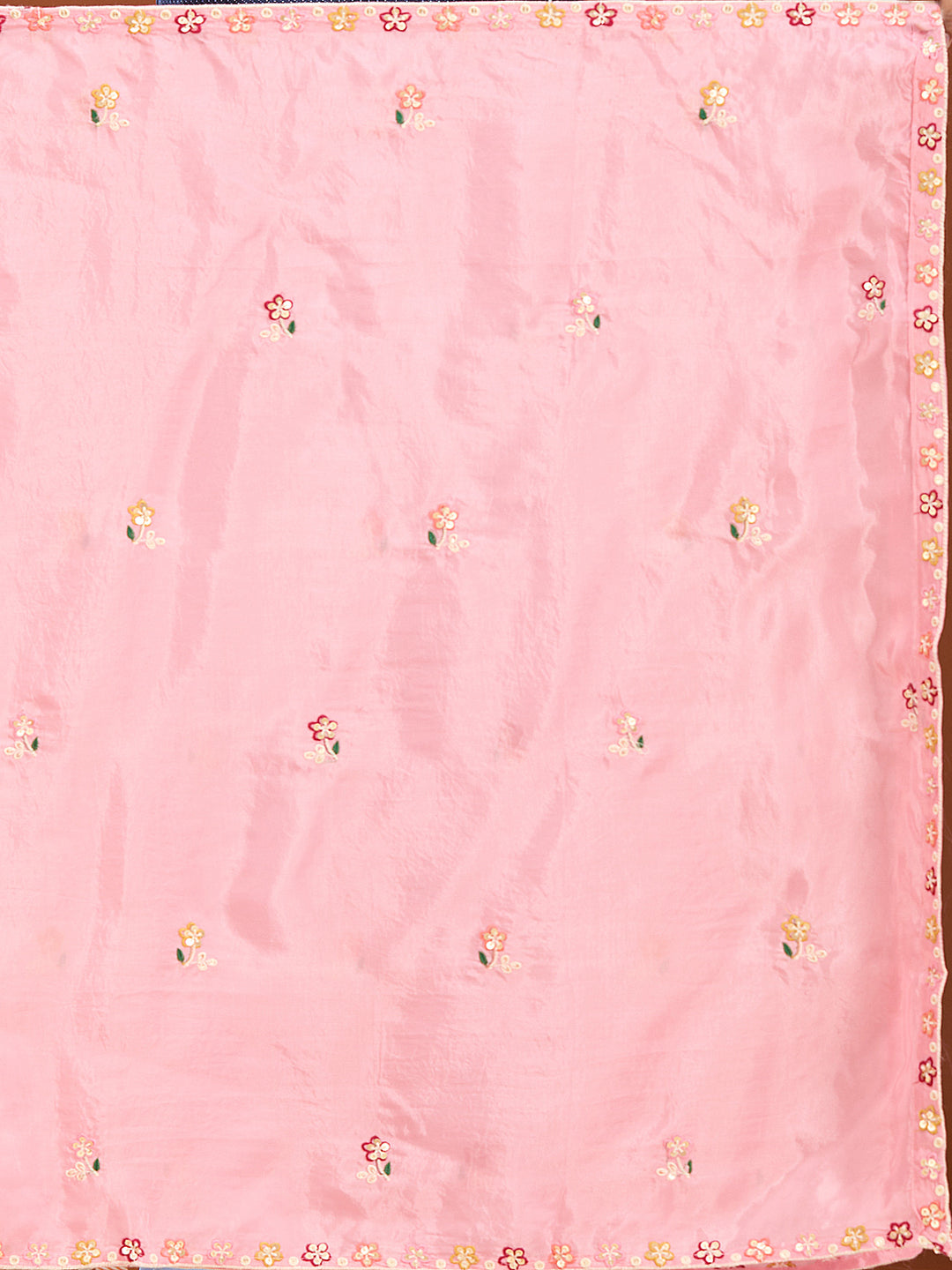 Pink Threadwork Crepe Readymade Salwar Suit
