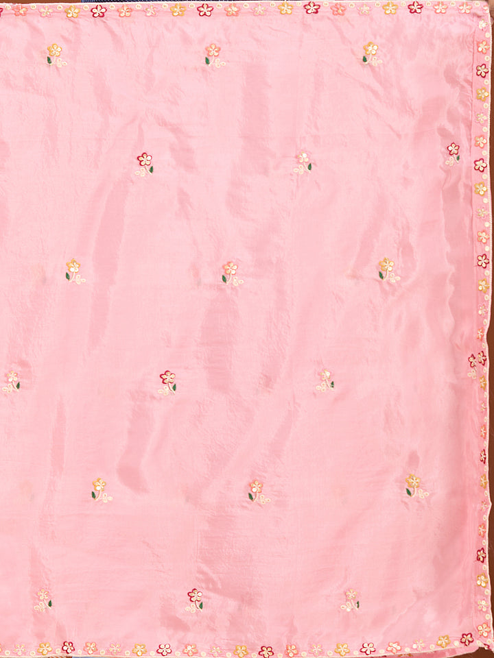 Pink Threadwork Crepe Readymade Salwar Suit