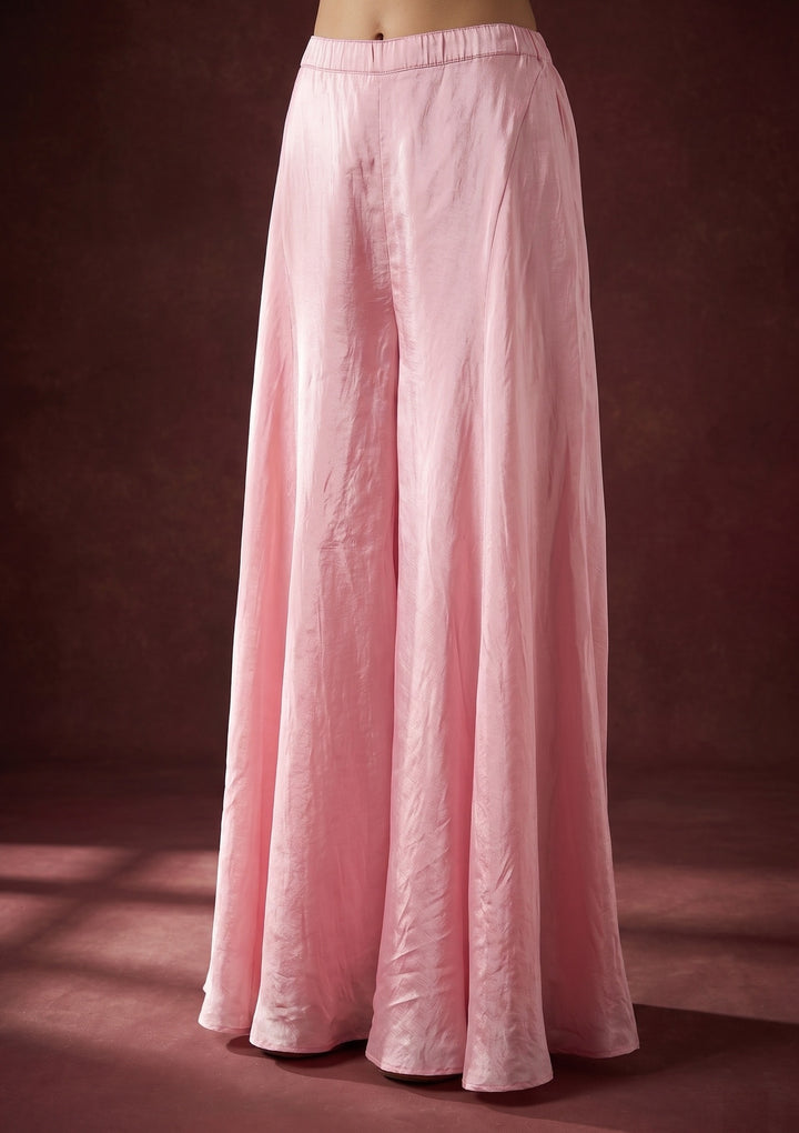 Pink Threadwork Crepe Readymade Salwar Suit
