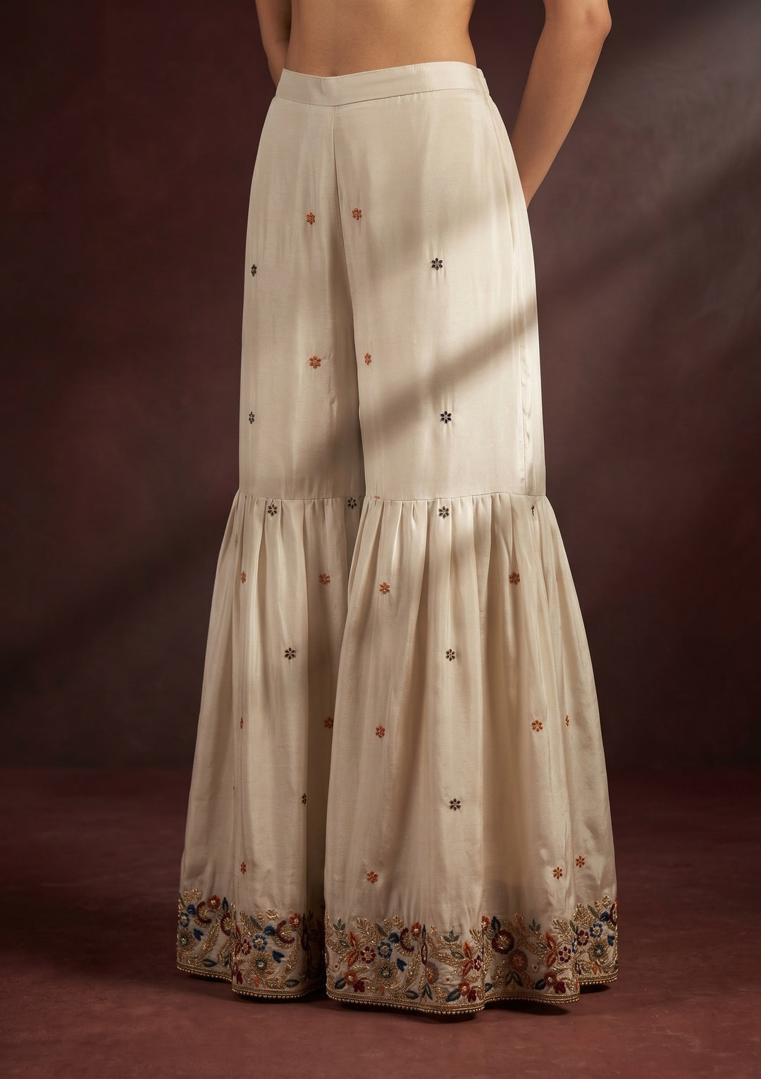 Light Grey Threadwork Crepe Readymade Salwar Suit
