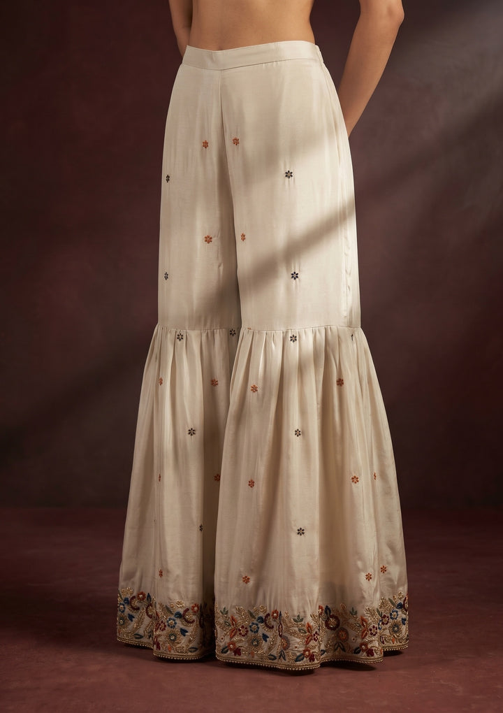 Light Grey Threadwork Crepe Readymade Salwar Suit