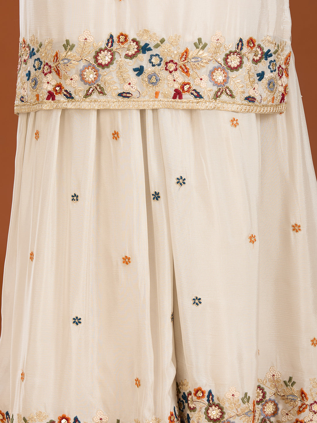Light Grey Threadwork Crepe Readymade Salwar Suit