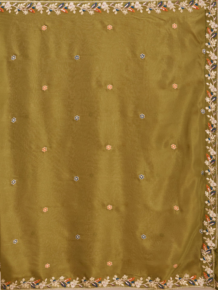 Mehendi Threadwork Crepe Readymade Salwar Suit