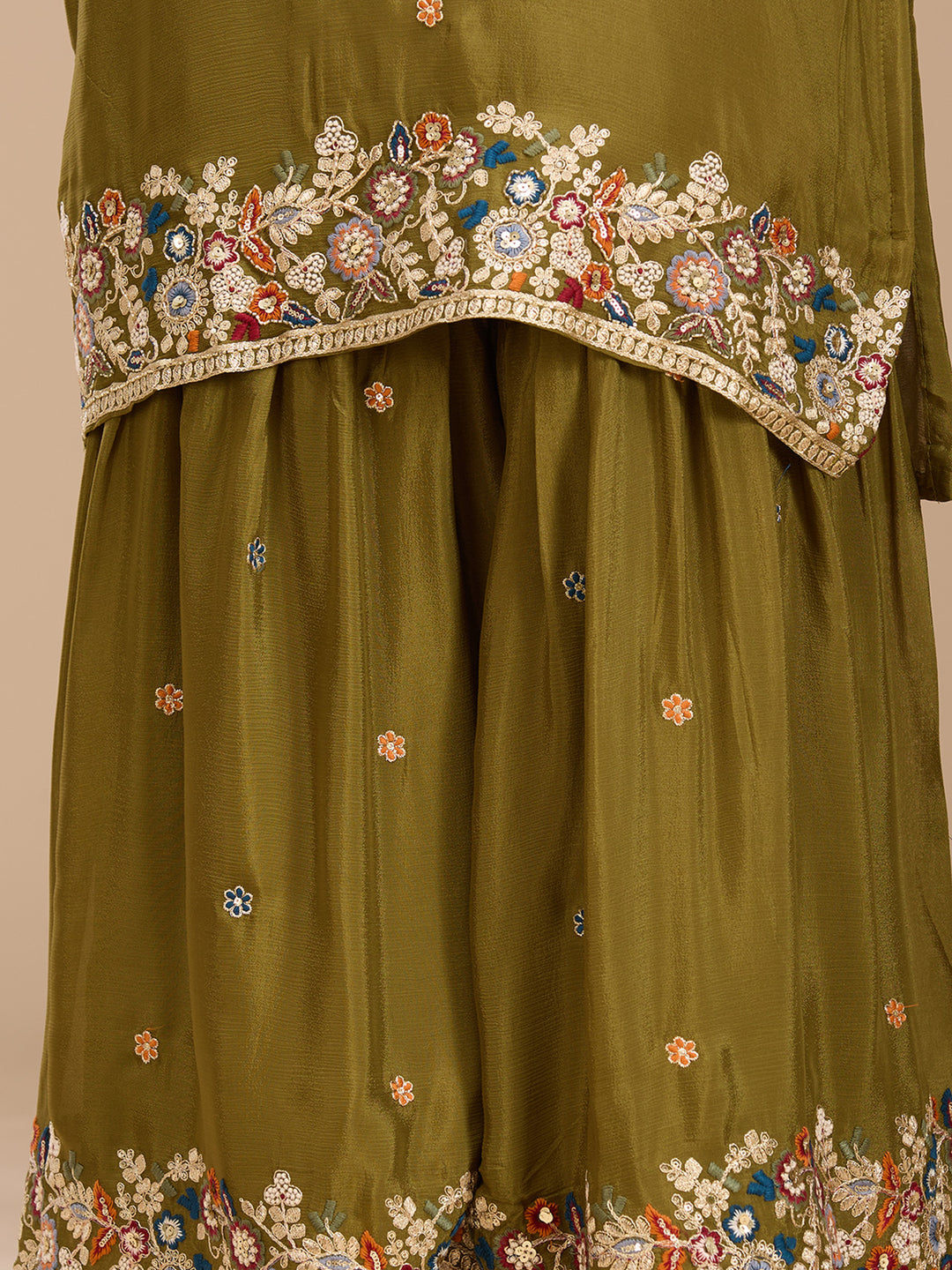 Mehendi Threadwork Crepe Readymade Salwar Suit