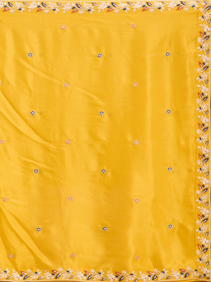 Mustard Threadwork Crepe Readymade Salwar Suit