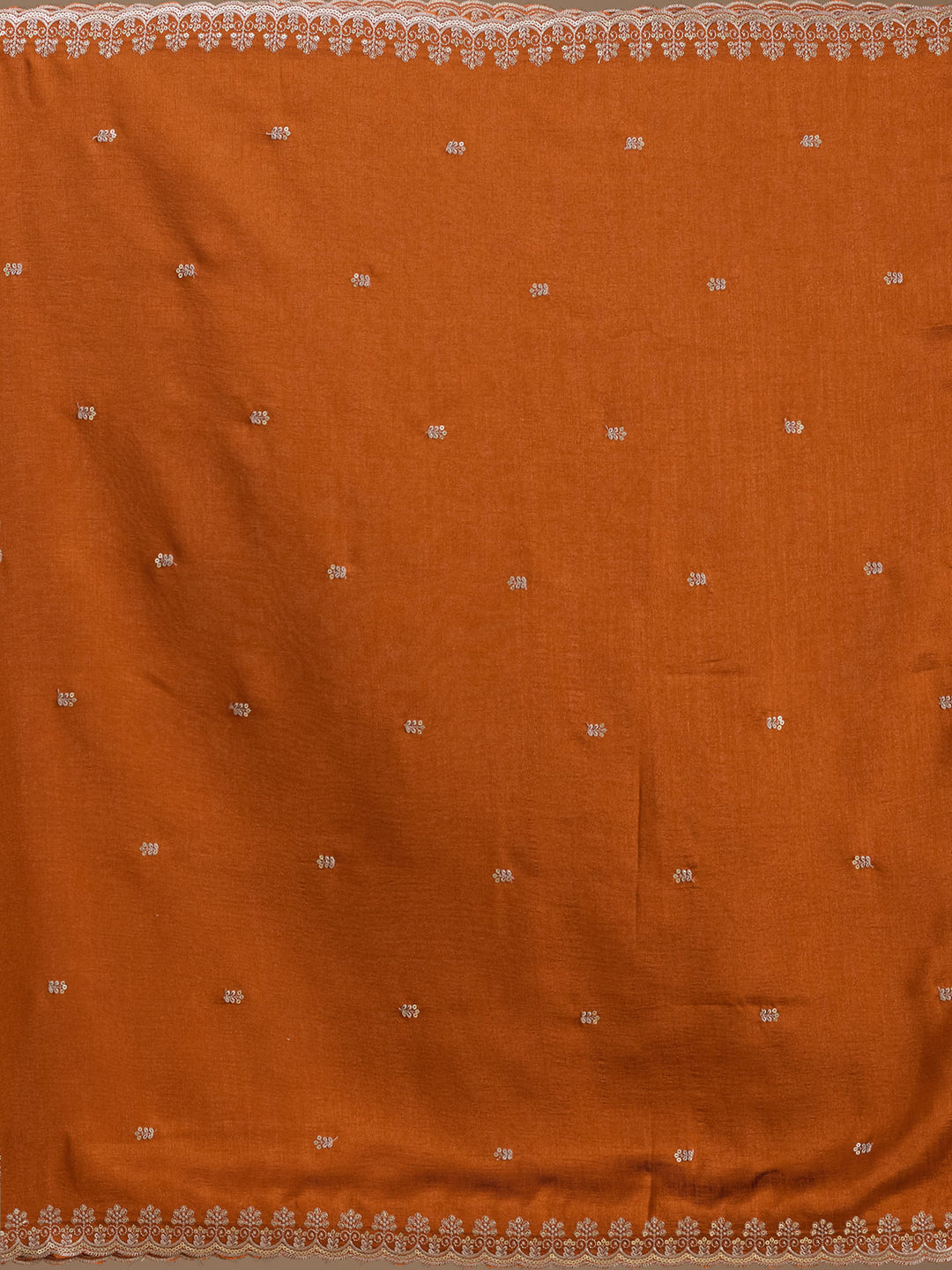 Rust Soft Raw Silk Threadwork Straight Kurta With Pant Regular And Dupatta