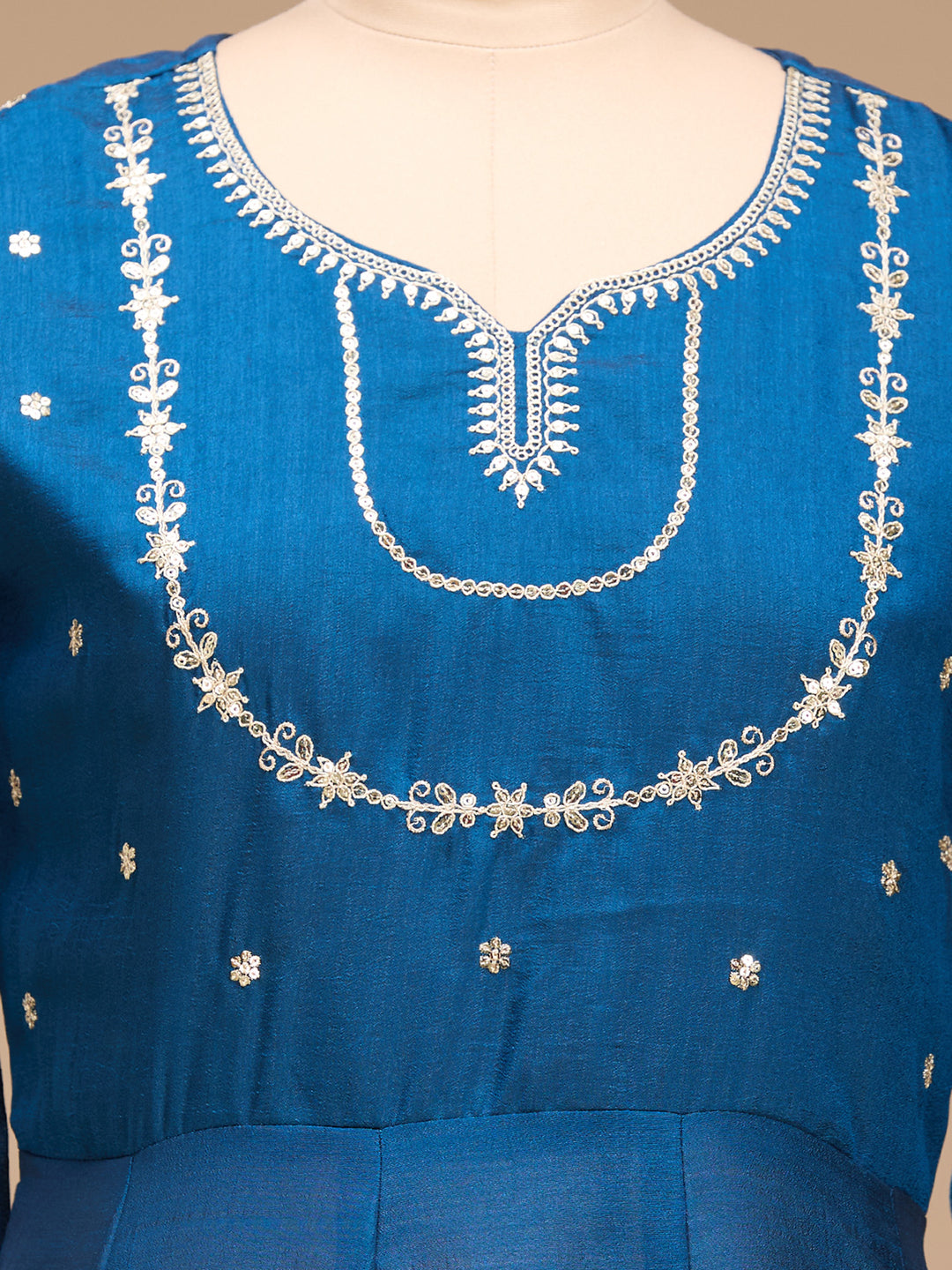 Blue Zariwork (Gold) Soft Raw Silk Readymade Salwar Suit