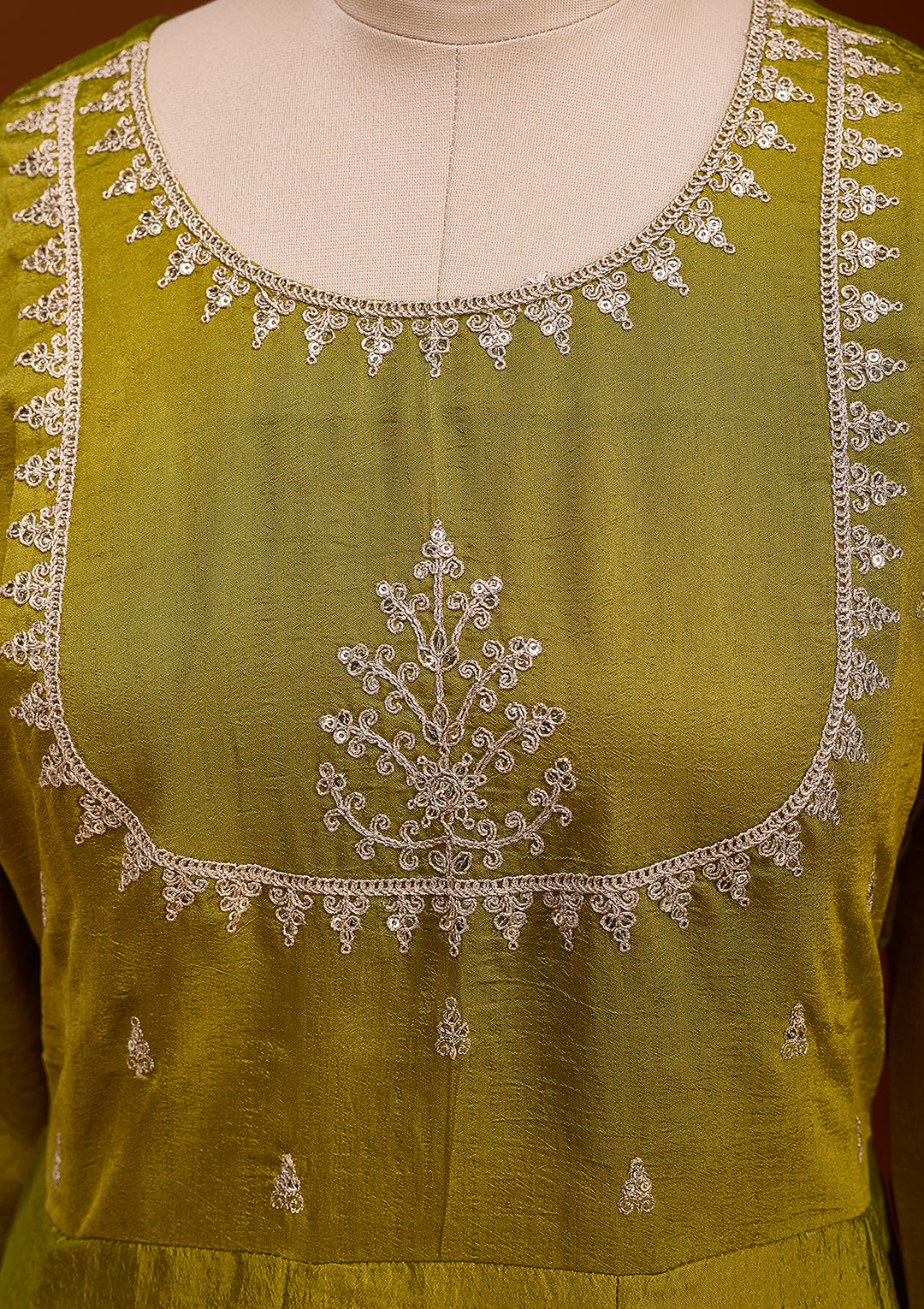 Mehandi Green Zariwork (Gold) Soft Raw Silk Readymade Salwar Suit