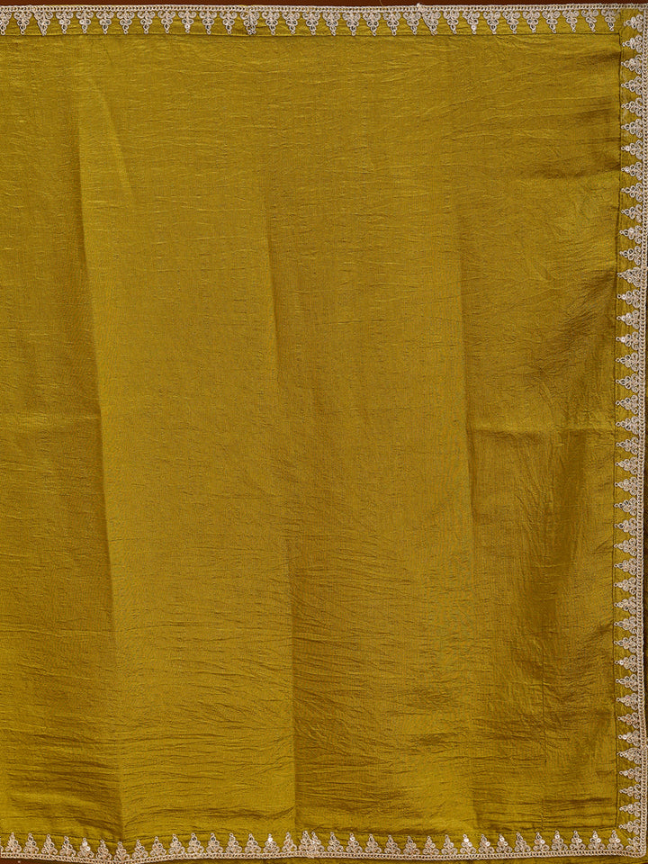 Mehandi Green Zariwork (Gold) Soft Raw Silk Readymade Salwar Suit