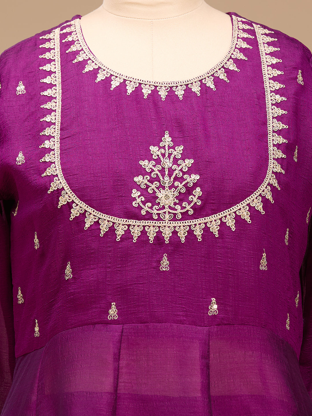 Purple Zariwork (Gold) Soft Raw Silk Readymade Salwar Suit