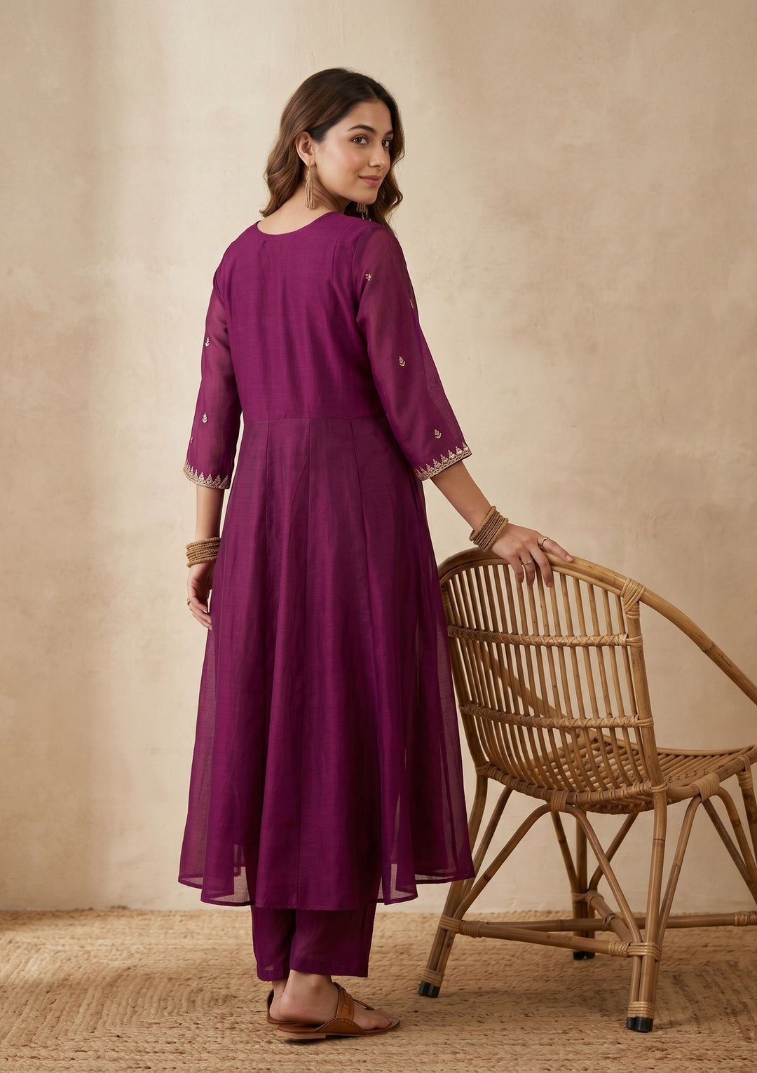 Purple Zariwork (Gold) Soft Raw Silk Readymade Salwar Suit