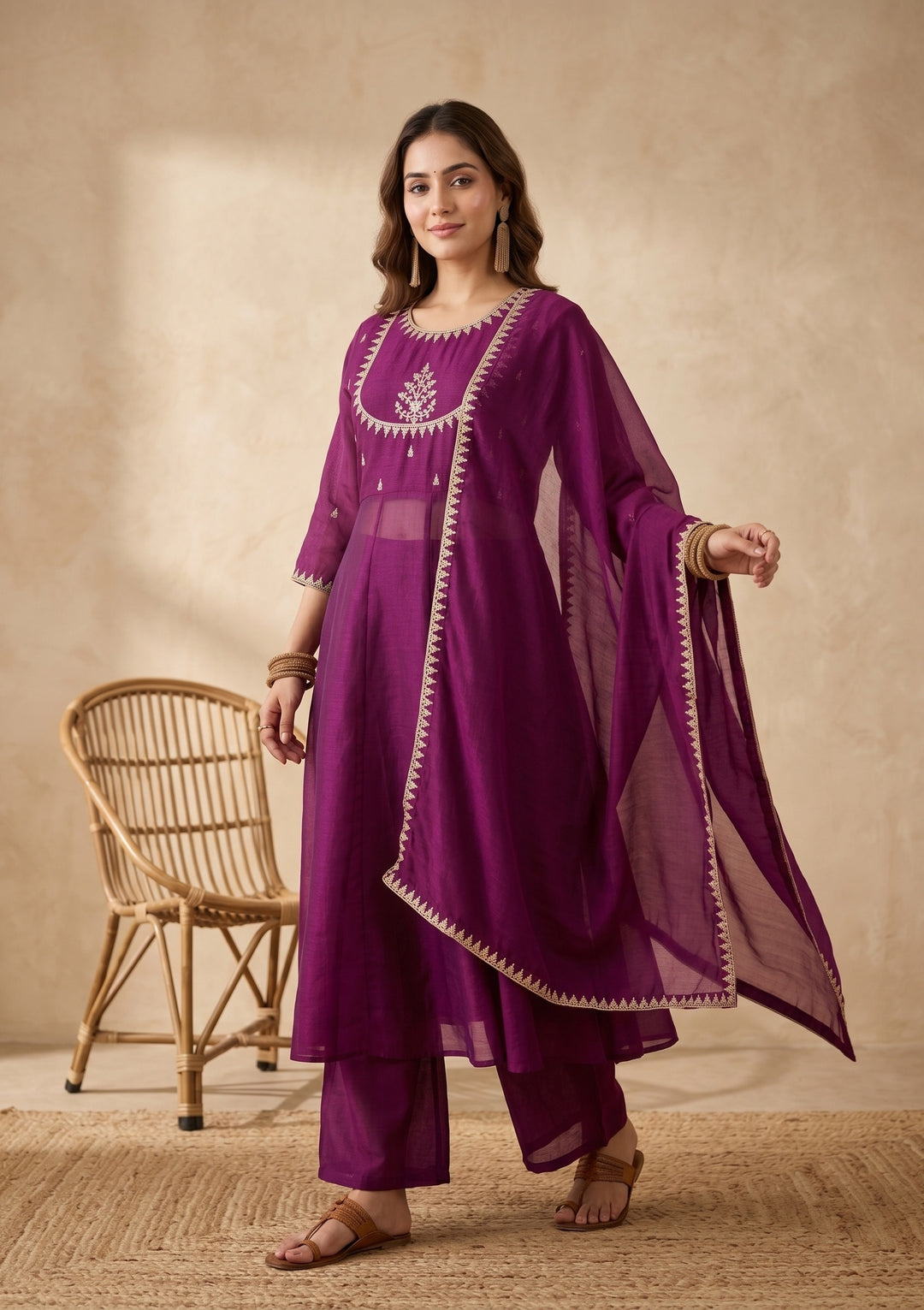 Purple Zariwork (Gold) Soft Raw Silk Readymade Salwar Suit