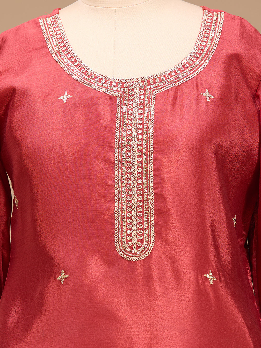 Rust Zariwork (Gold) Chinon Readymade Salwar Suit