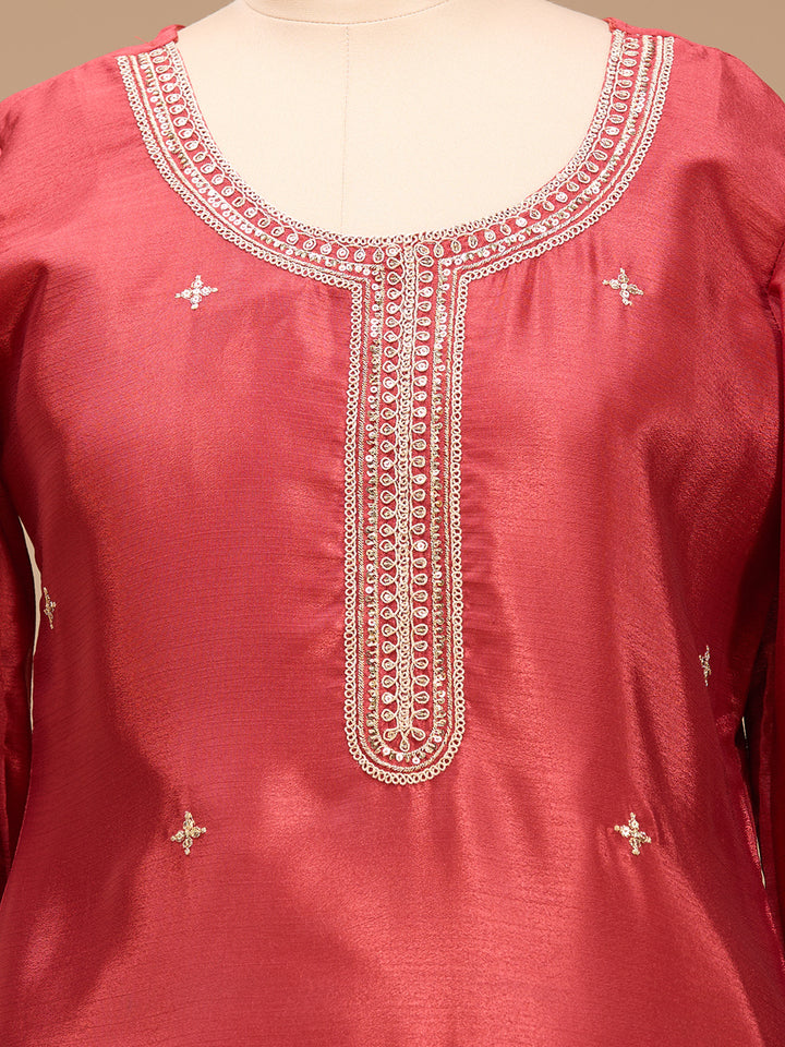 Rust Zariwork (Gold) Chinon Readymade Salwar Suit