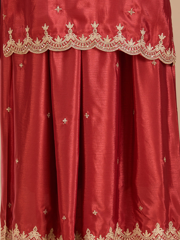 Rust Zariwork (Gold) Chinon Readymade Salwar Suit