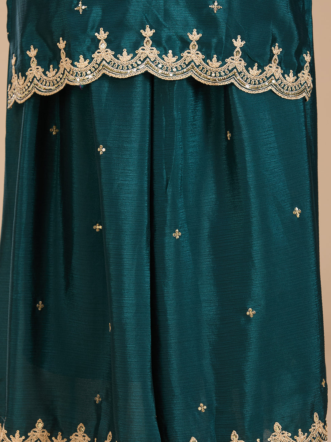 Teal Green Zariwork (Gold) Chinon Readymade Salwar Suit