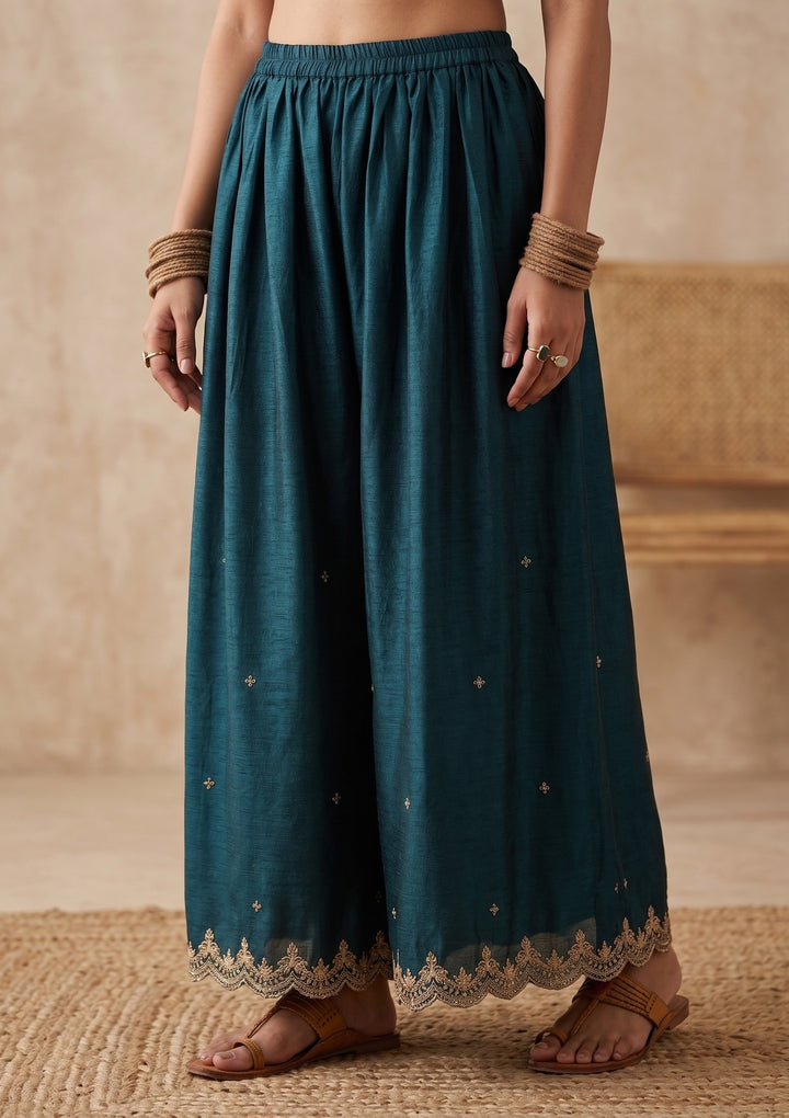 Teal Green Zariwork (Gold) Chinon Readymade Salwar Suit