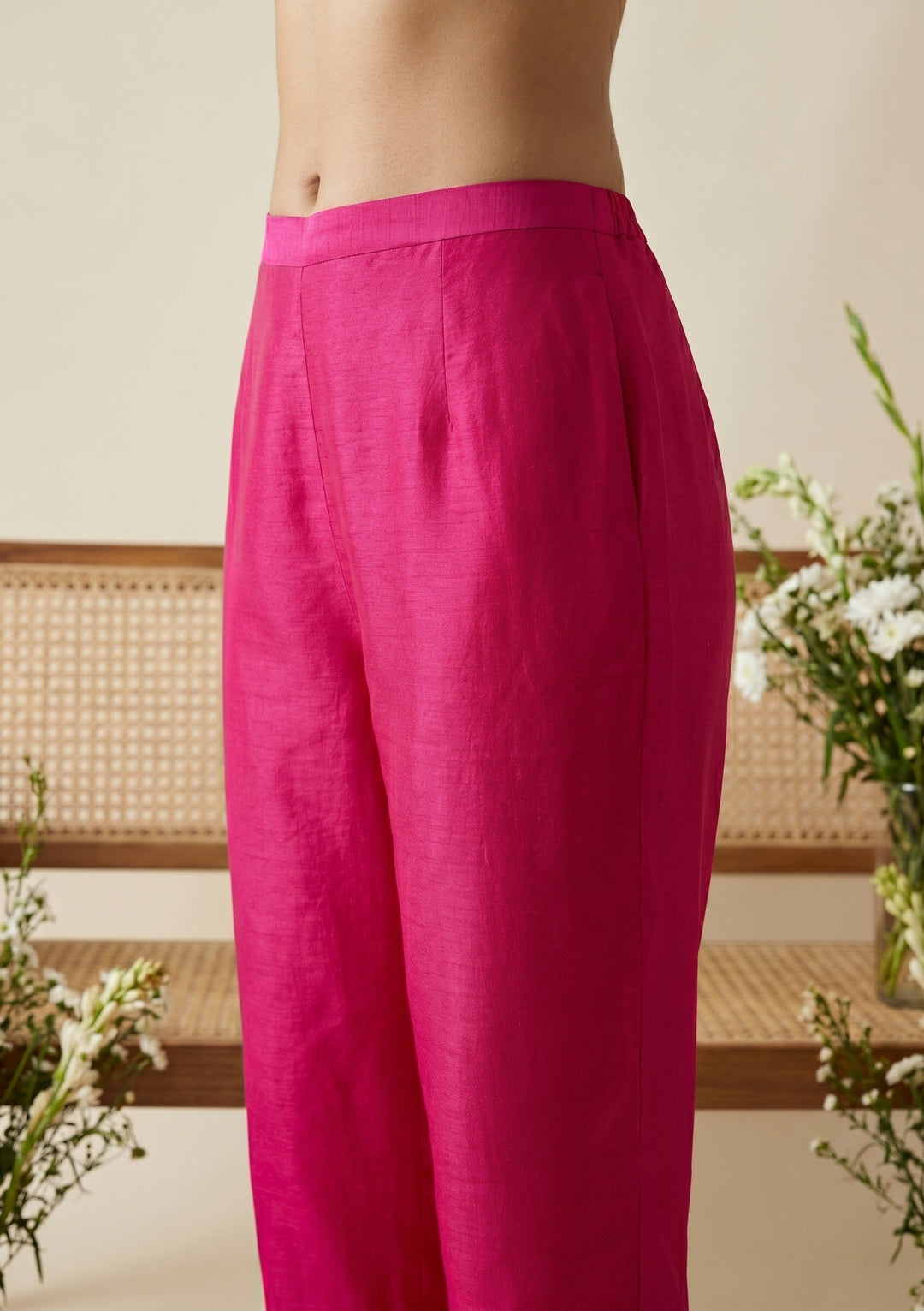 Rani Pink Zariwork (Gold) Soft Raw Silk Readymade Salwar Suit