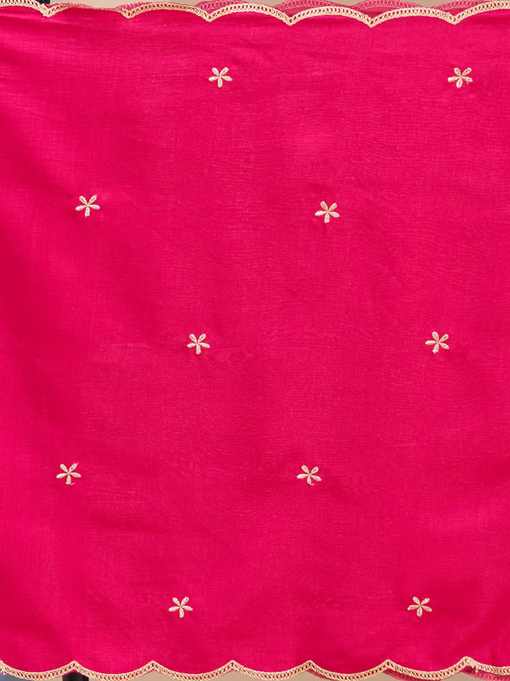 Rani Pink Zariwork (Gold) Soft Raw Silk Readymade Salwar Suit