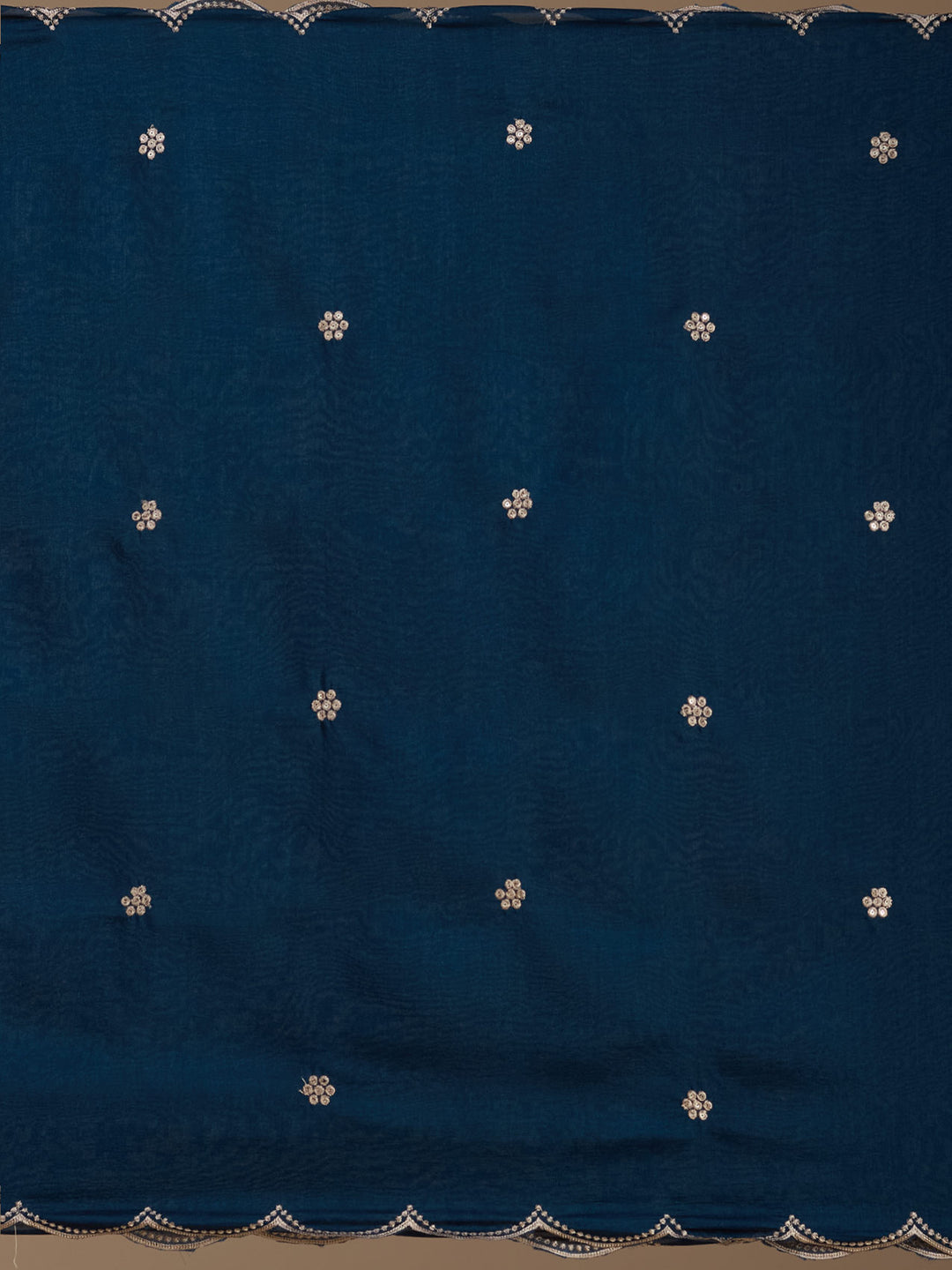 Navy Blue Soft Raw Silk Threadwork Anarkali Kurta With Regular Pant And Dupatta