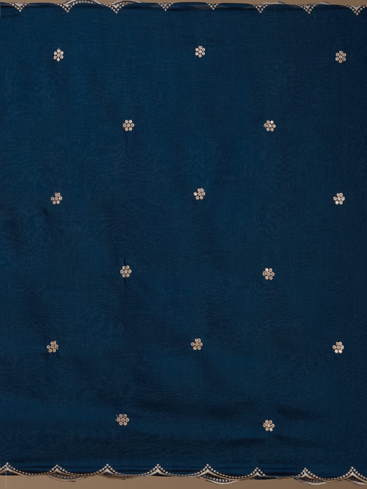 Navy Blue Soft Raw Silk Threadwork Anarkali Kurta With Regular Pant And Dupatta